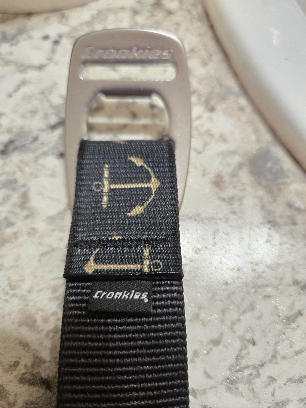 Croakies Black Strap with Gold Anchor Print